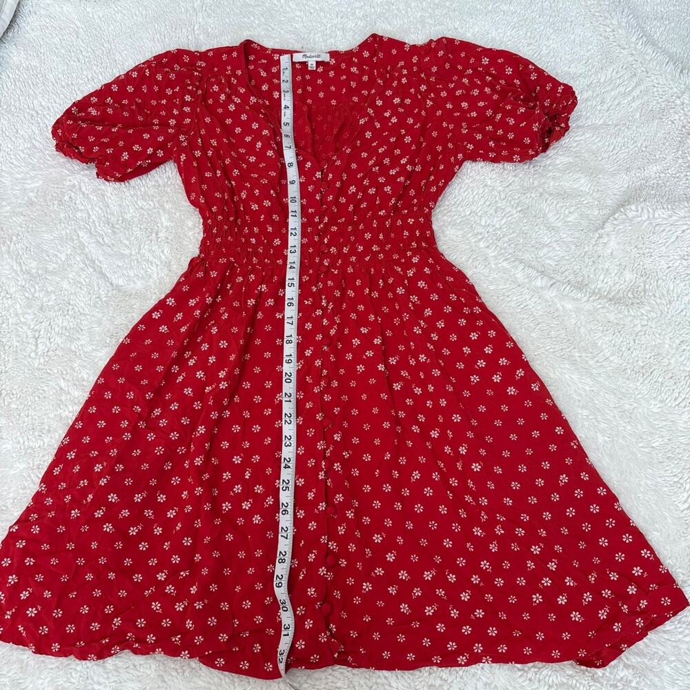 Madewell Womens Red Floral Mini Dress Cottage Prairie Boho XS Preppy Resort - Picture 3 of 6